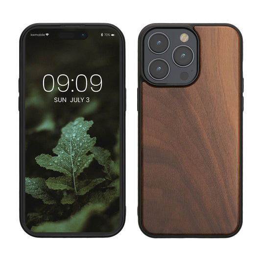 kwmobile Hülle kompatibel mit iPhone 15 Pro Max Hülle - Holz Case - stoßfestes Handy Cover - TPU Handyhülle in Dunkelbraun Dunkelbraun  