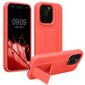 kwmobile Handyhülle für Apple iPhone 15 Pro Max Hülle - TPU Silikon Case mit Fingerhalter und Stand - Schutzhülle Cover in Koralle Koralle  