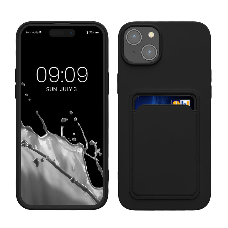 kwmobile Handyhülle für Apple iPhone 15 Plus Hülle mit Kartenfach - TPU Case - Kabelloses Laden - Schutzhülle Cover in Schwarz Schwarz  