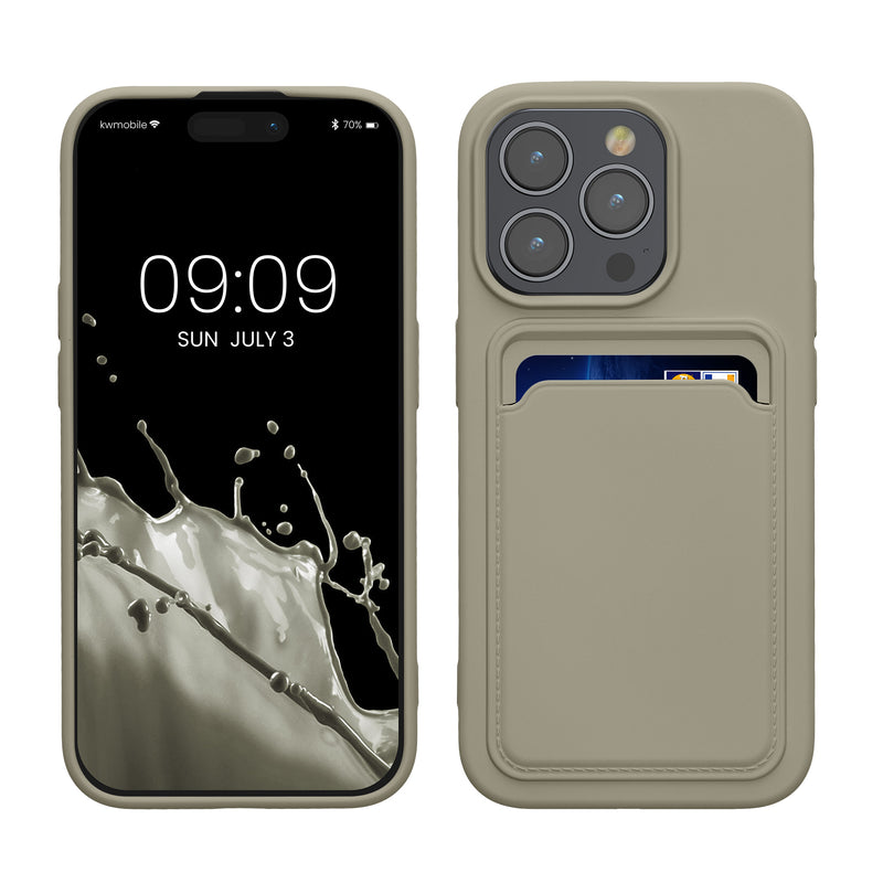 kwmobile Handyhülle für Apple iPhone 15 Pro Hülle mit Kartenfach - TPU Case - Kabelloses Laden - Schutzhülle Cover in Hellgrau matt Hellgrau matt  