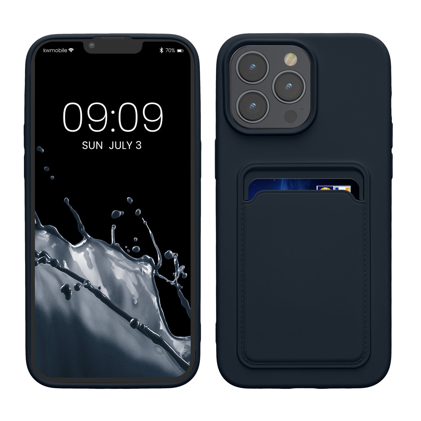 kwmobile Handyhülle für Apple iPhone 15 Pro Max Hülle mit Kartenfach - TPU Case - Kabelloses Laden - Schutzhülle Cover in Dunkelblau Dunkelblau  