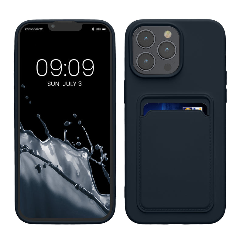 kwmobile Handyhülle für Apple iPhone 15 Pro Max Hülle mit Kartenfach - TPU Case - Kabelloses Laden - Schutzhülle Cover in Dunkelblau Dunkelblau  