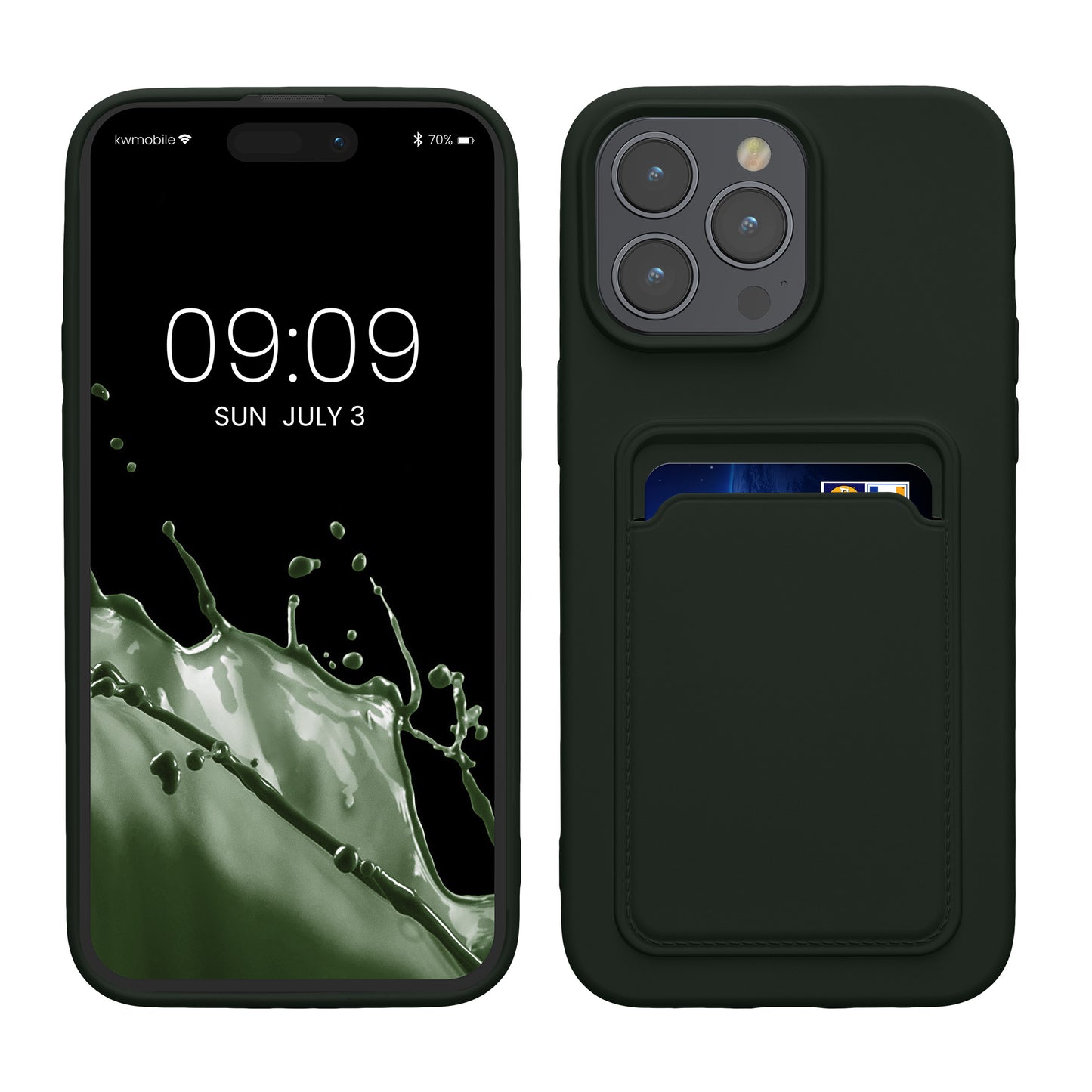 kwmobile Handyhülle für Apple iPhone 15 Pro Max Hülle mit Kartenfach - TPU Case - Kabelloses Laden - Schutzhülle Cover in Dunkelgrün Dunkelgrün  