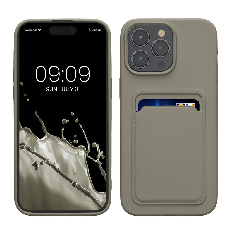 kwmobile Handyhülle für Apple iPhone 15 Pro Max Hülle mit Kartenfach - TPU Case - Kabelloses Laden - Schutzhülle Cover in Hellgrau matt Hellgrau matt  