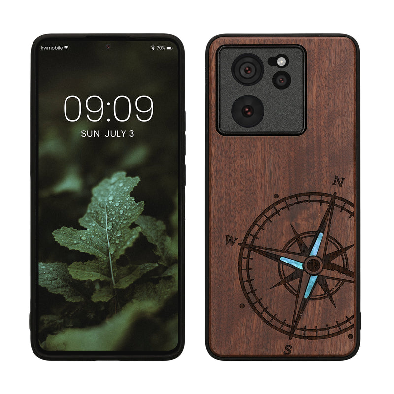 kwmobile Handyhülle für Xiaomi 13T / 13T Pro Hülle Holz - Case mit TPU Bumper - Stoßfestes Hardcase - Schutzhülle Cover in Dunkelbraun Dunkelbraun  [dsg02]