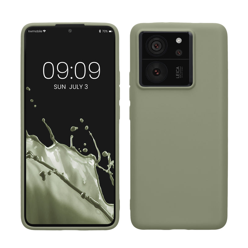 kwmobile Handyhülle für Xiaomi 13T / 13T Pro Hülle - TPU Case - Kabelloses Laden - Schutzhülle Cover in Graugrün Graugrün  