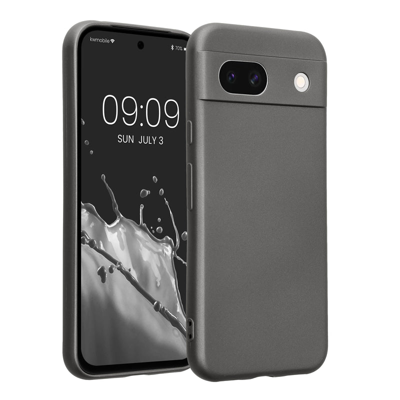 kwmobile Handyhülle für Google Pixel 8a Hülle - weiche Silikon Case metallisch schimmernd - Schutzhülle Cover - Metallic Grau Metallic Grau  