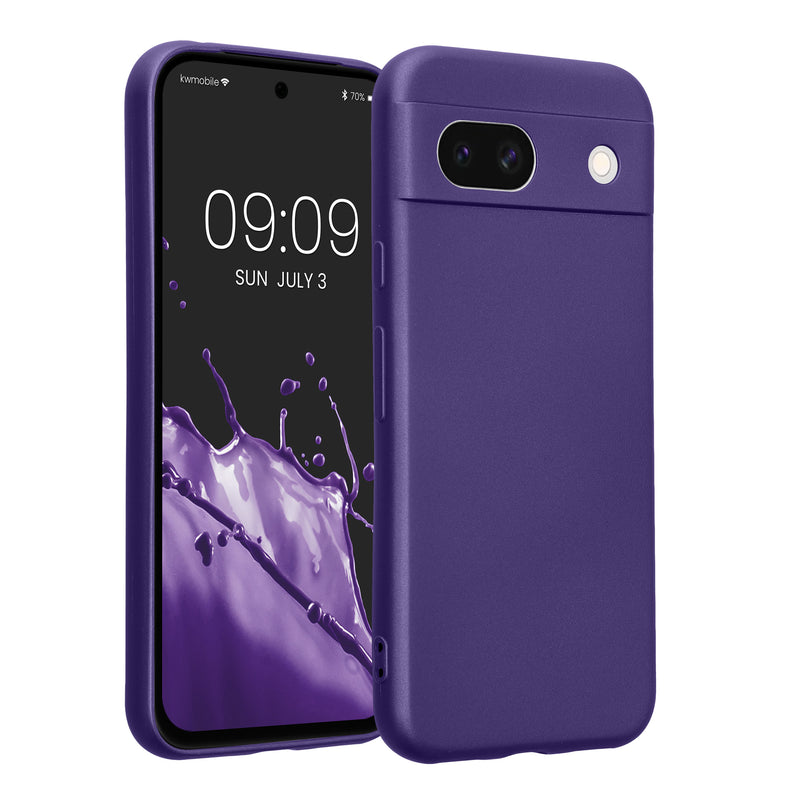 kwmobile Handyhülle für Google Pixel 8a Hülle - weiche Silikon Case metallisch schimmernd - Schutzhülle Cover - Metallic Blauviolett Metallic Blauviolett  