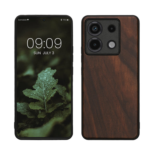 kwmobile Handyhülle für Xiaomi Redmi Note 13 Pro 5G / Poco X6 5G Hülle Holz - Case mit TPU Bumper - Stoßfestes Hardcase - Schutzhülle Cover in Dunkelbraun Dunkelbraun  