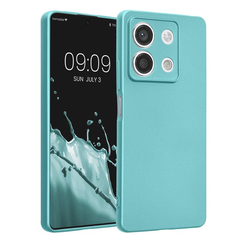 kwmobile Handyhülle für Xiaomi Redmi Note 13 5G Hülle - weiche Silikon Case metallisch schimmernd - Schutzhülle Cover - Metallic Mintgrün Metallic Mintgrün  