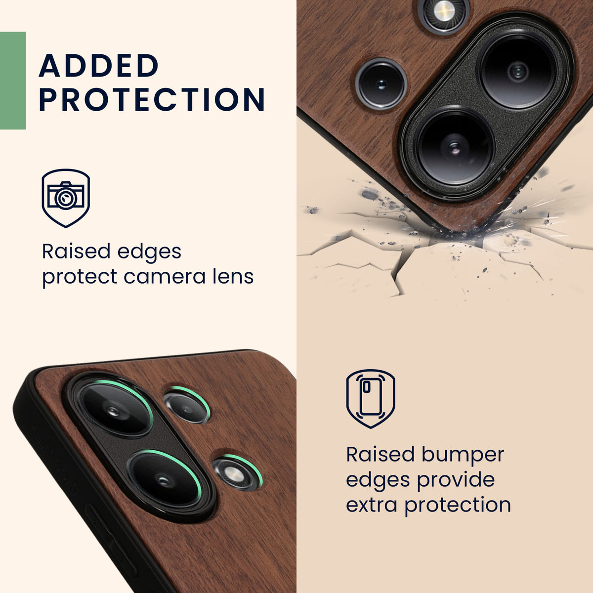 Wooden Hard Case with TPU Bumper for Xiaomi Redmi Note 13 4G Compass Vintage