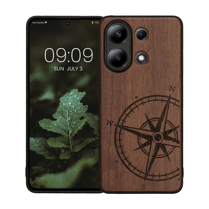 Wooden Hard Case with TPU Bumper for Xiaomi Redmi Note 13 4G Compass Vintage