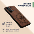 Wooden Hard Case with TPU Bumper for Xiaomi Redmi Note 13 4G Compass Vintage