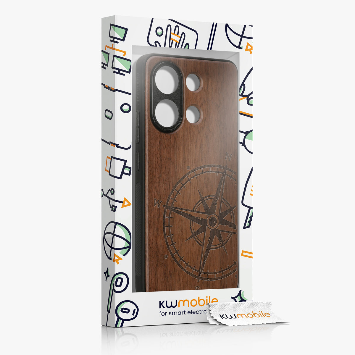 Wooden Hard Case with TPU Bumper for Xiaomi Redmi Note 13 4G Compass Vintage