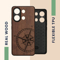Wooden Hard Case with TPU Bumper for Xiaomi Redmi Note 13 4G Compass Vintage
