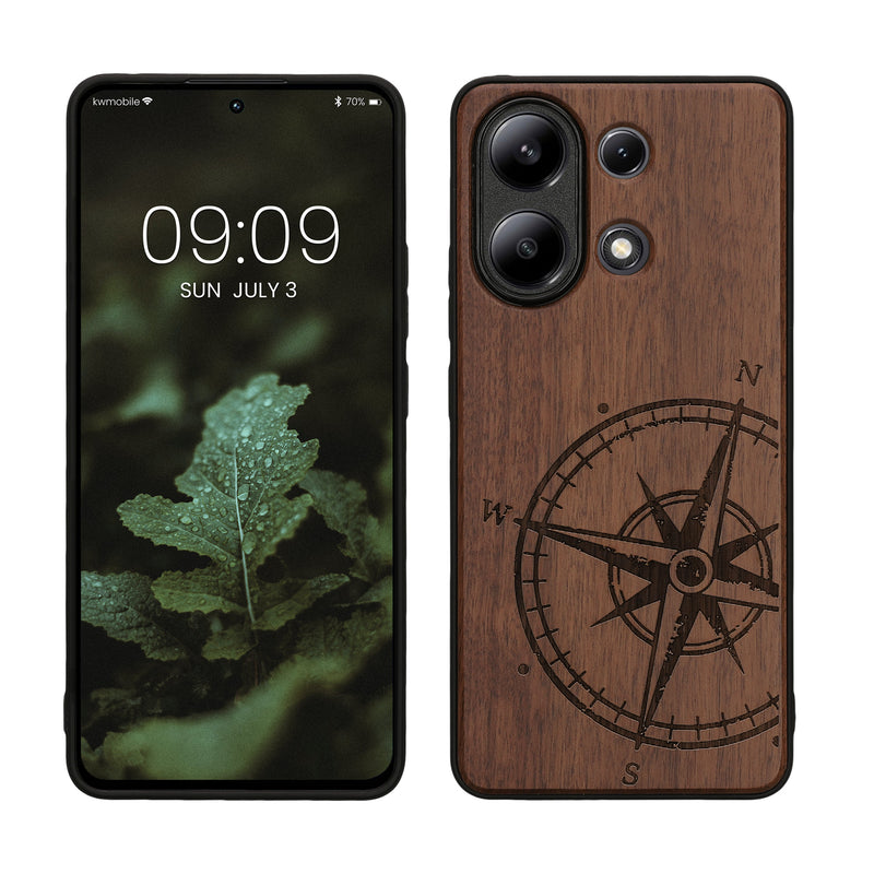 Wooden Hard Case with TPU Bumper for Xiaomi Redmi Note 13 4G Compass Vintage