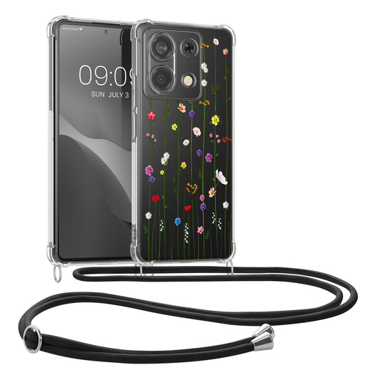 kwmobile Necklace Case kompatibel mit Xiaomi Redmi Note 13 Pro 5G / Poco X6 5G Hülle - Silikon Cover mit Handykette - Mehrfarbig Transparent Wildblumen Ranke Mehrfarbig  [dsg02]