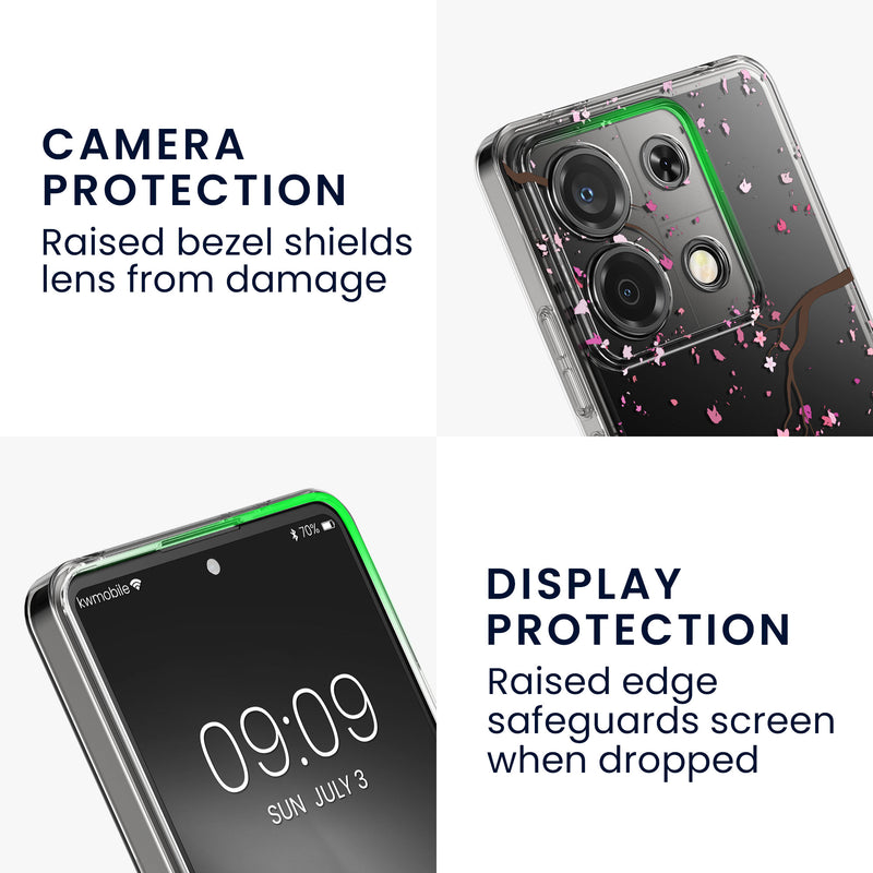 kwmobile Case Compatible with Xiaomi Redmi Note 13 Pro 5G / Poco X6 5G Phone Cover - With Glass Screen Protector - Cherry Blossom Petals