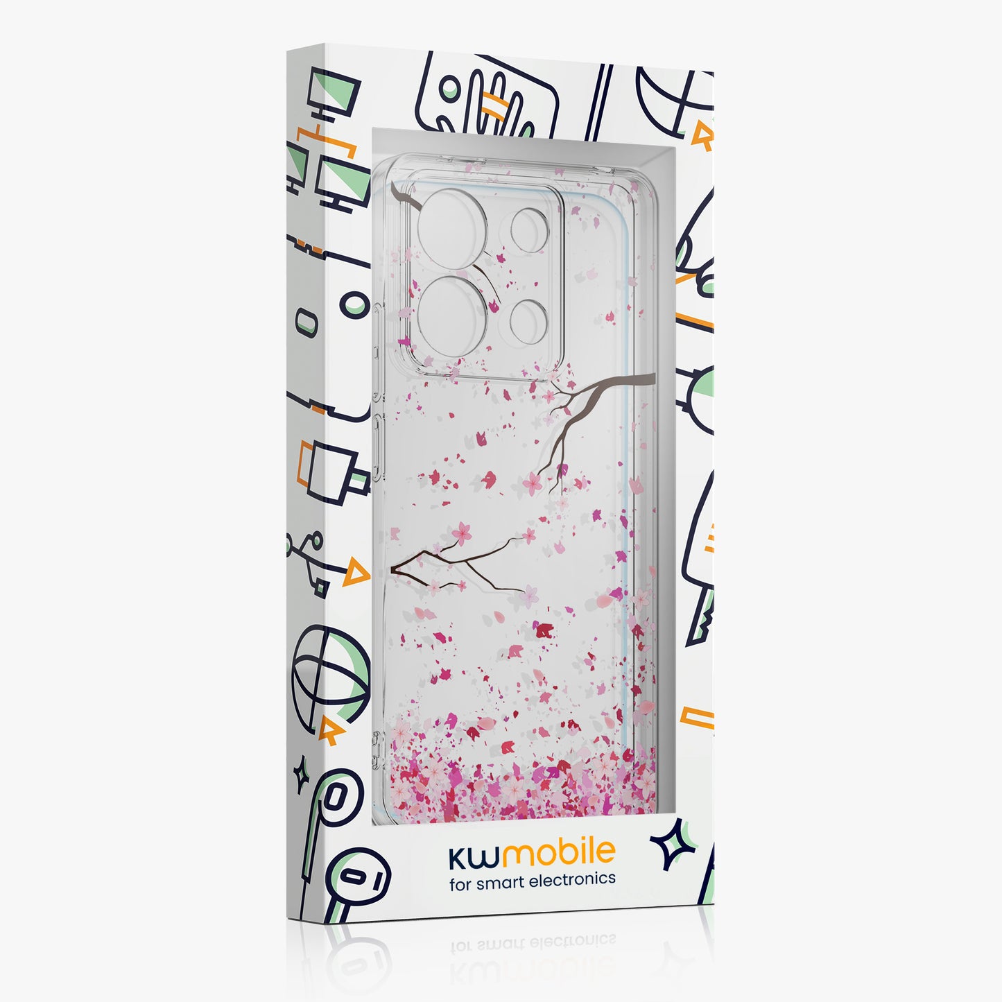 kwmobile Case Compatible with Xiaomi Redmi Note 13 Pro 5G / Poco X6 5G Phone Cover - With Glass Screen Protector - Cherry Blossom Petals