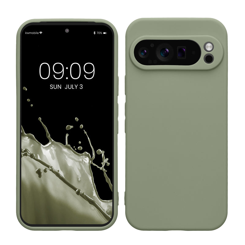 kwmobile Handyhülle für Google Pixel 9 Pro Hülle - weiches Handy Silikon Case - Schutzhülle Cover - Graugrün Graugrün  