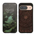 kwmobile Handyhülle für Google Pixel 9 / Pixel 9 Pro Hülle Holz - Case mit TPU Bumper - Stoßfestes Hardcase - Schutzhülle Cover in Dunkelbraun Dunkelbraun  [dsg03]
