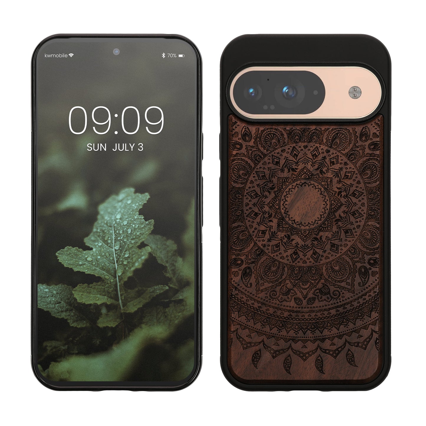 kwmobile Handyhülle für Google Pixel 9 / Pixel 9 Pro Hülle Holz - Case mit TPU Bumper - Stoßfestes Hardcase - Schutzhülle Cover in Dunkelbraun Dunkelbraun  [dsg03]