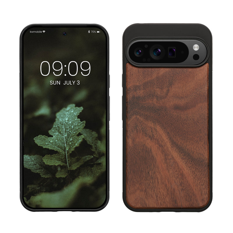 kwmobile Handyhülle für Google Pixel 9 Pro XL Hülle Holz - Case mit TPU Bumper - Stoßfestes Hardcase - Schutzhülle Cover in Vintage Braun Braun Vintage Braun  