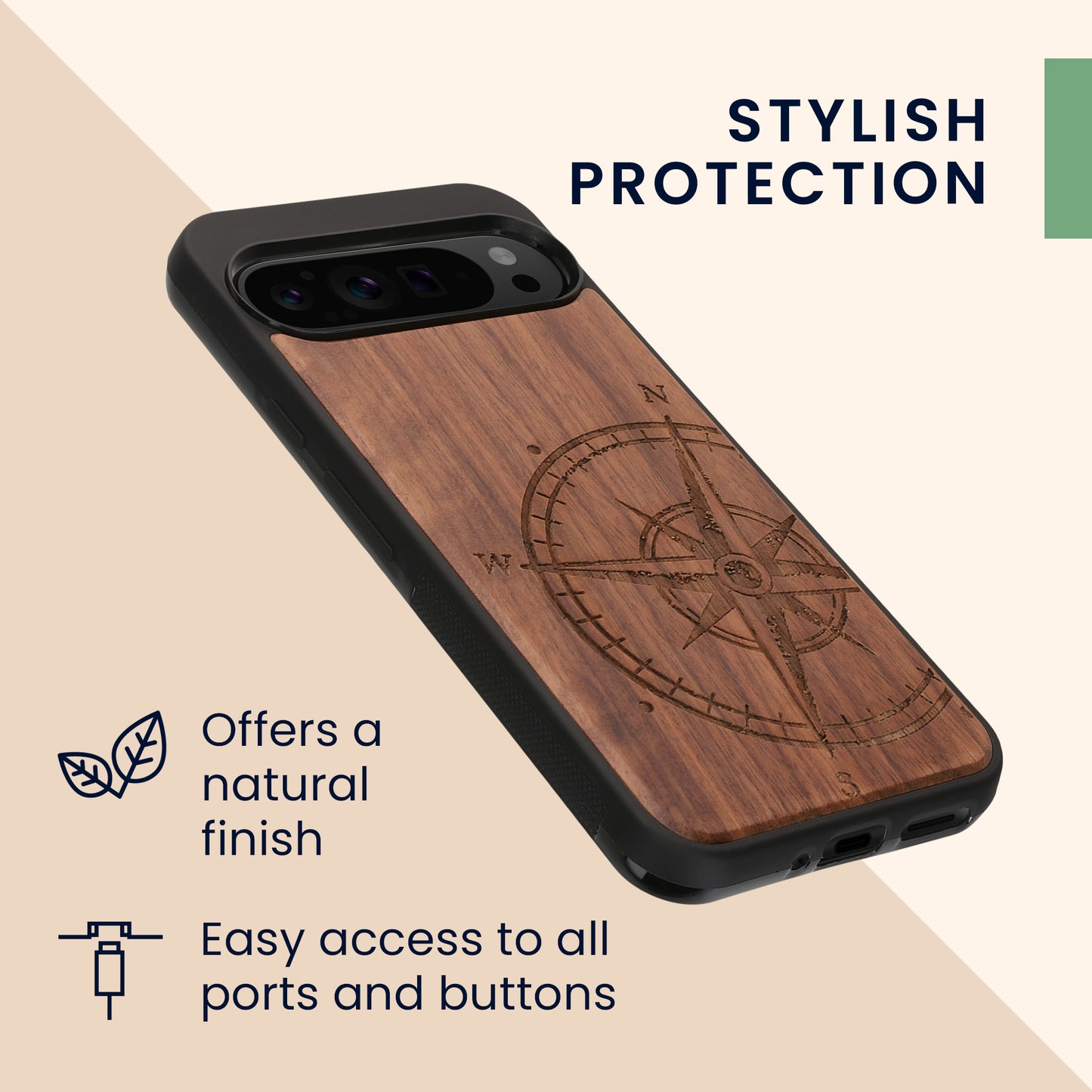 kwmobile Case Compatible with Google Pixel 9 Pro XL Case - Phone Cover - TPU Phone Case Compass Vintage