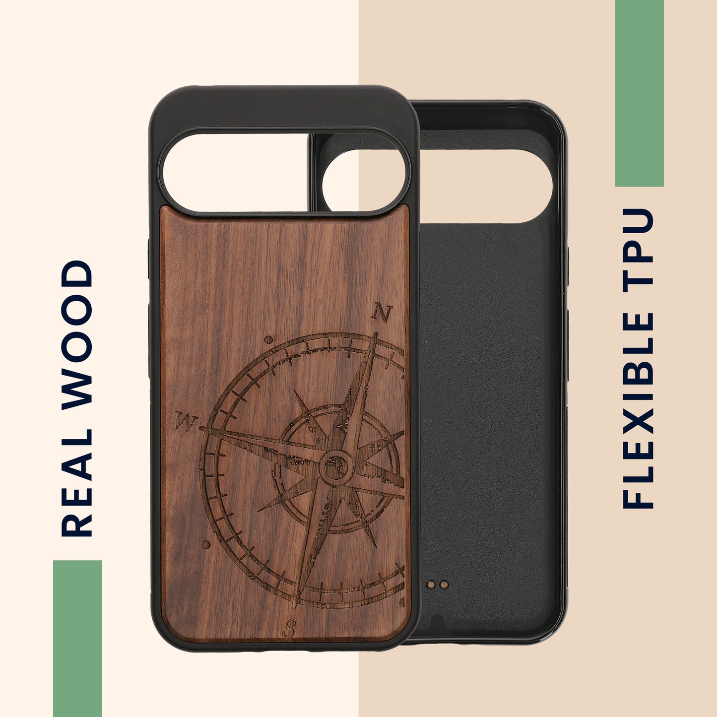 kwmobile Case Compatible with Google Pixel 9 Pro XL Case - Phone Cover - TPU Phone Case Compass Vintage