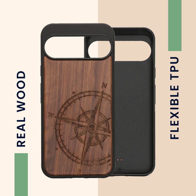 kwmobile Case Compatible with Google Pixel 9 Pro XL Case - Phone Cover - TPU Phone Case Compass Vintage