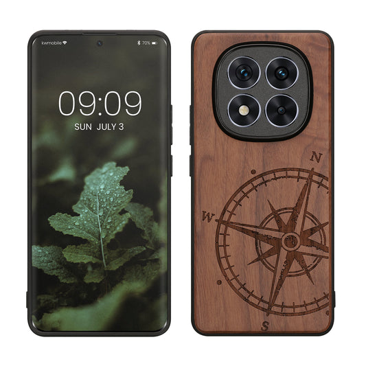 kwmobile Handyhülle für Xiaomi Redmi Note 14 Pro+ 5G / Redmi Note 14 Pro Plus 5G Hülle Holz - Case mit TPU Bumper - Stoßfestes Hardcase - Schutzhülle Cover in Dunkelbraun Dunkelbraun  [dsg01]