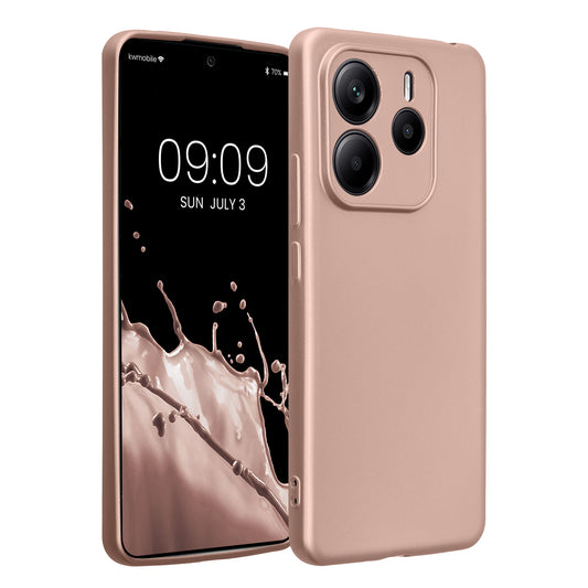 kwmobile Handyhülle für Xiaomi Redmi Note 14 5G (Nicht für 4G) Hülle - weiche Silikon Case metallisch schimmernd - Schutzhülle Cover - Metallic Rosegold Metallic Rosegold  