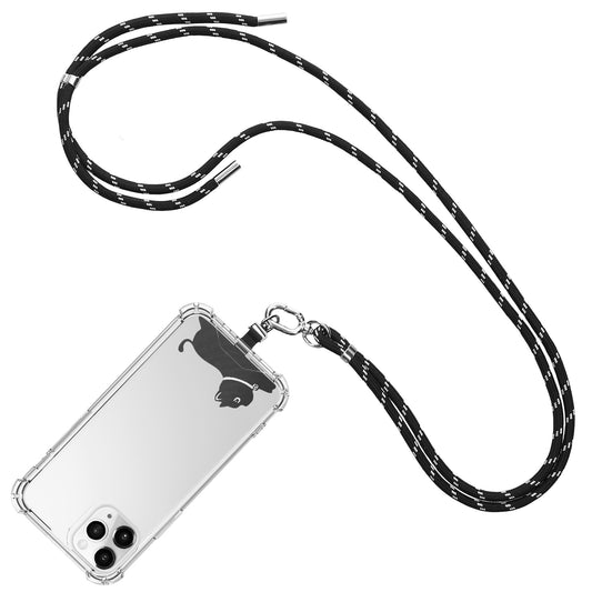 kwmobile Universal Handykette aus Nylon - universale Umhängekette für Smartphone - verstellbares Handyband zum Umhängen - Umriss Katze Schwarz  [dsg01]
