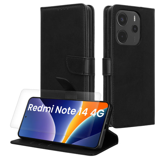 kwmobile Kunstleder Handyhülle kompatibel mit Xiaomi Redmi Note 14 4G (Nicht für 5G) Hülle - Brieftaschen Schutzhülle aus PU-Leder mit Displayschutz und RFID-Schutz - Schwarz Schwarz  