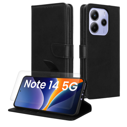 kwmobile Kunstleder Handyhülle kompatibel mit Xiaomi Redmi Note 14 5G (Nicht für 4G) Hülle - Brieftaschen Schutzhülle aus PU-Leder mit Displayschutz und RFID-Schutz - Schwarz Schwarz  