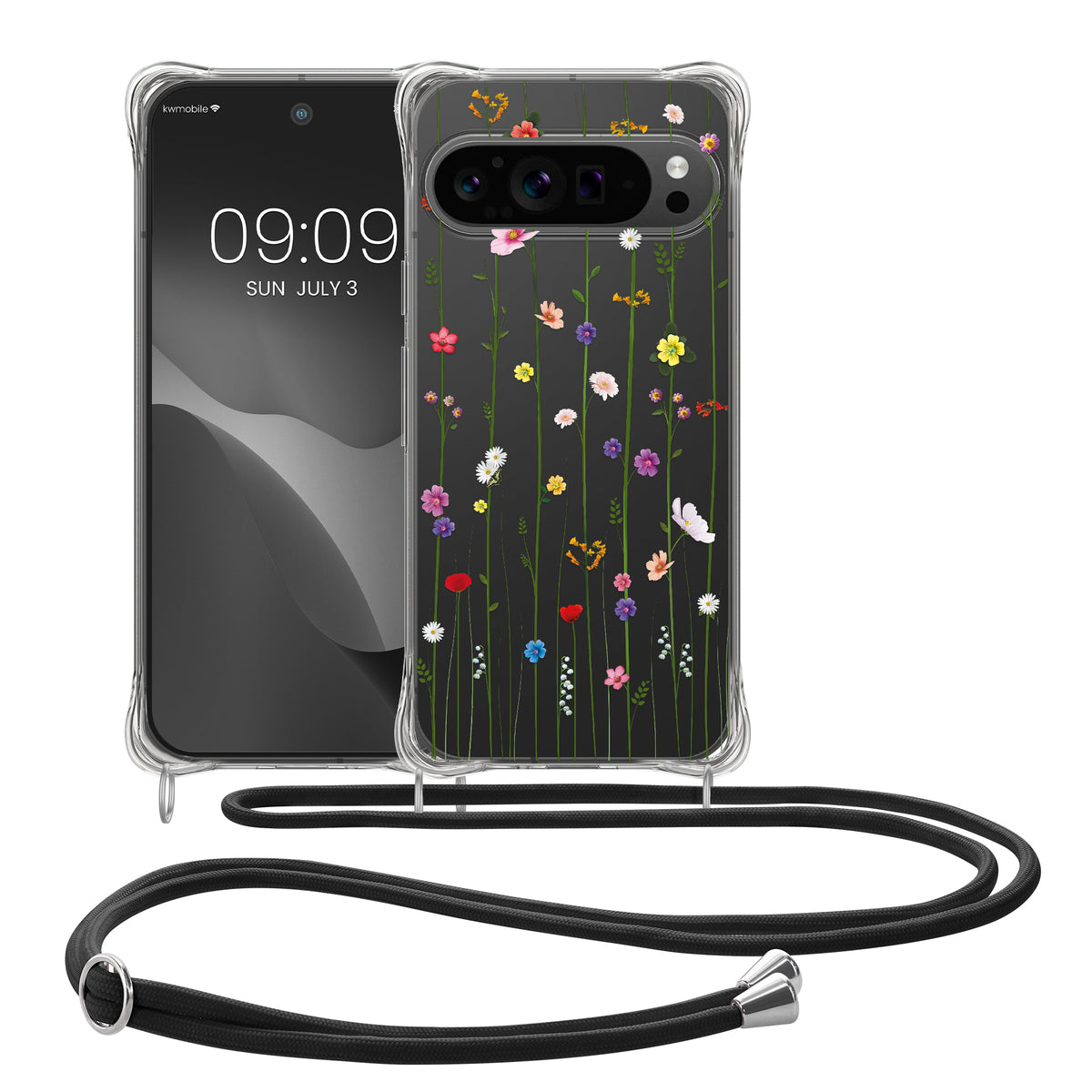 Google Pixel 10 Pro XL Silicone Necklace Phone Case Colourful Wildflowers