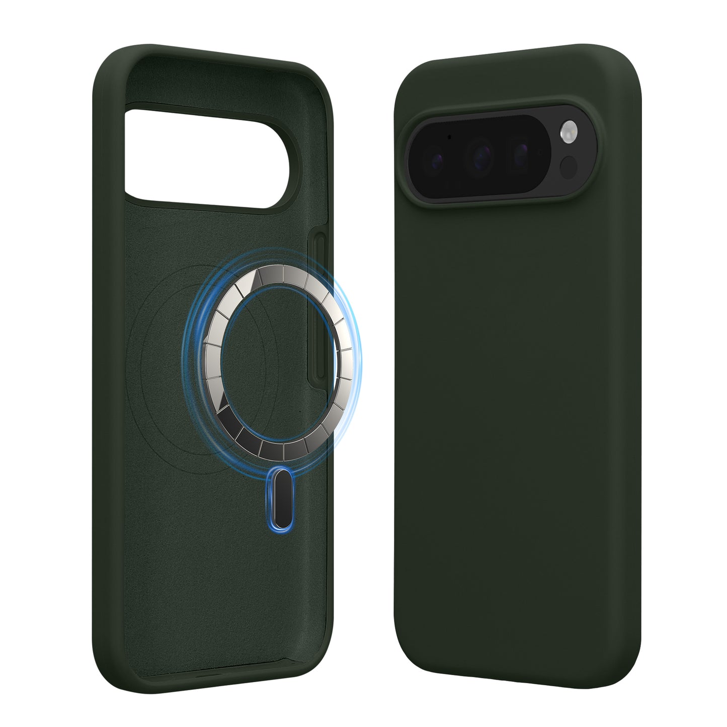 kwmobile Hülle kompatibel mit Google Pixel 10 Pro XL Hülle - magnetisches Silikon Case kompatibel mit MagSafe - Cover gummiert Dunkelgrün Dunkelgrün  