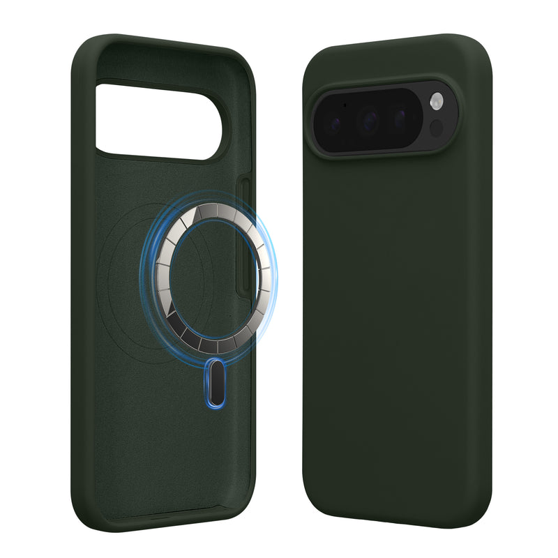 kwmobile Hülle kompatibel mit Google Pixel 10 Pro XL Hülle - magnetisches Silikon Case kompatibel mit MagSafe - Cover gummiert Dunkelgrün Dunkelgrün  