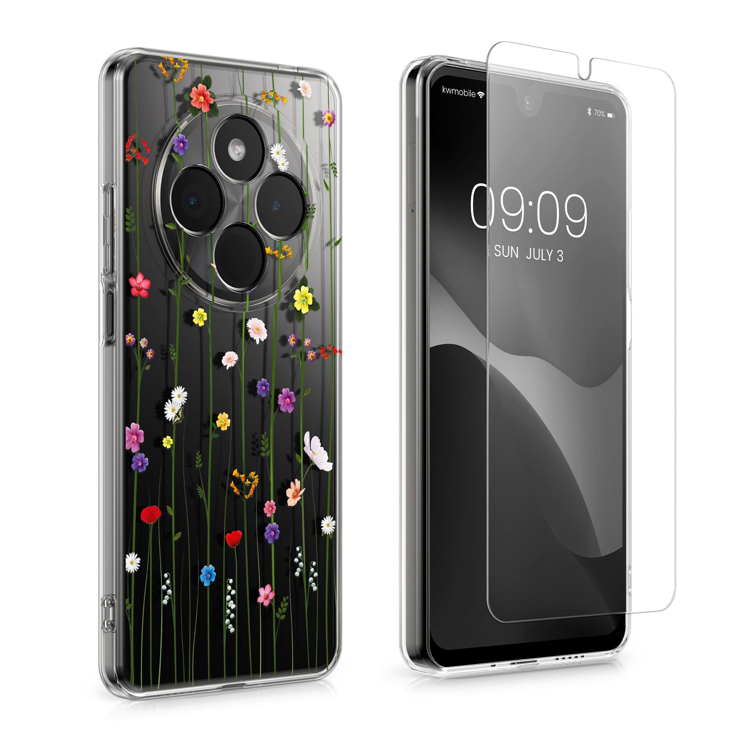 Xiaomi Redmi 14C / Poco C75 Clear Phone Case with Glass Screen Protector Wildflowers