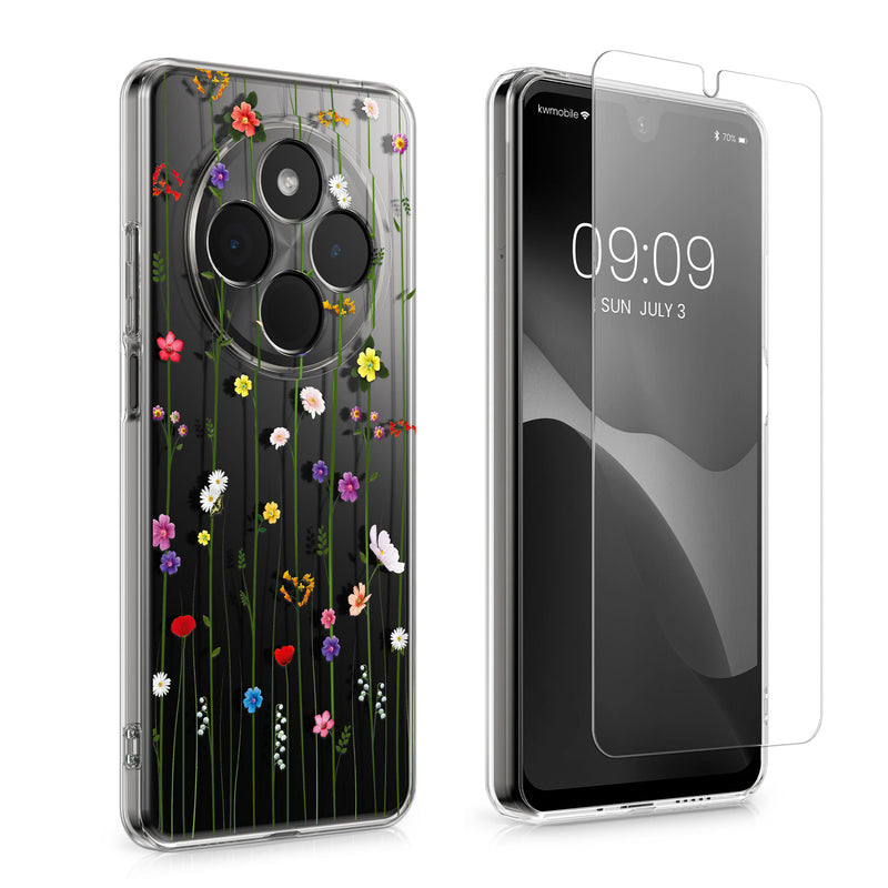 Xiaomi Redmi 14C / Poco C75 Clear Phone Case with Glass Screen Protector Wildflowers