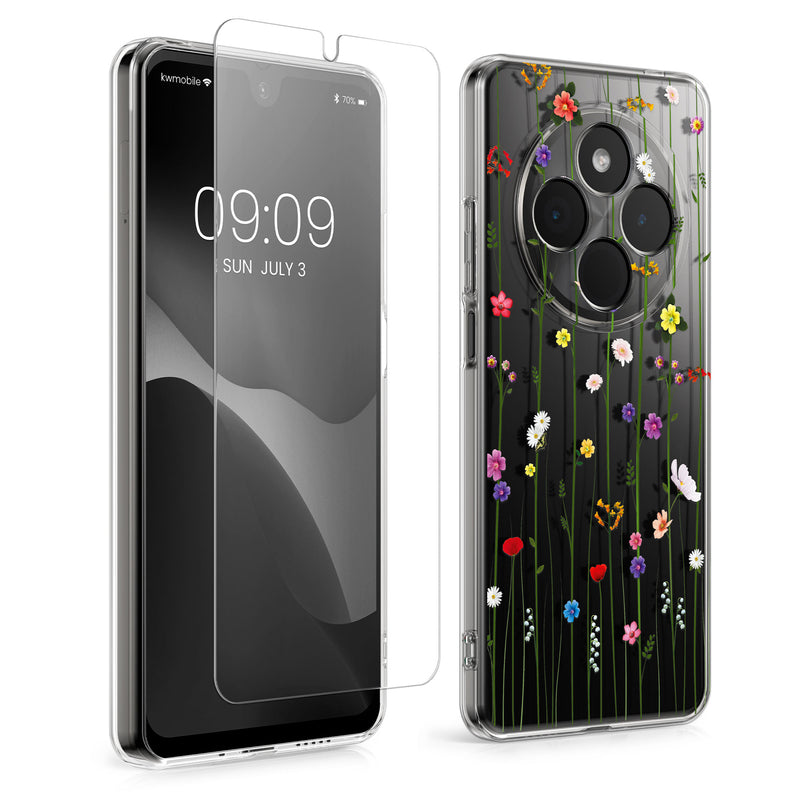 Xiaomi Redmi 14C / Poco C75 Clear Phone Case with Glass Screen Protector Wildflowers