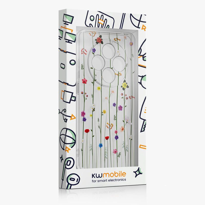 Xiaomi Redmi 14C / Poco C75 Clear Phone Case with Glass Screen Protector Wildflowers