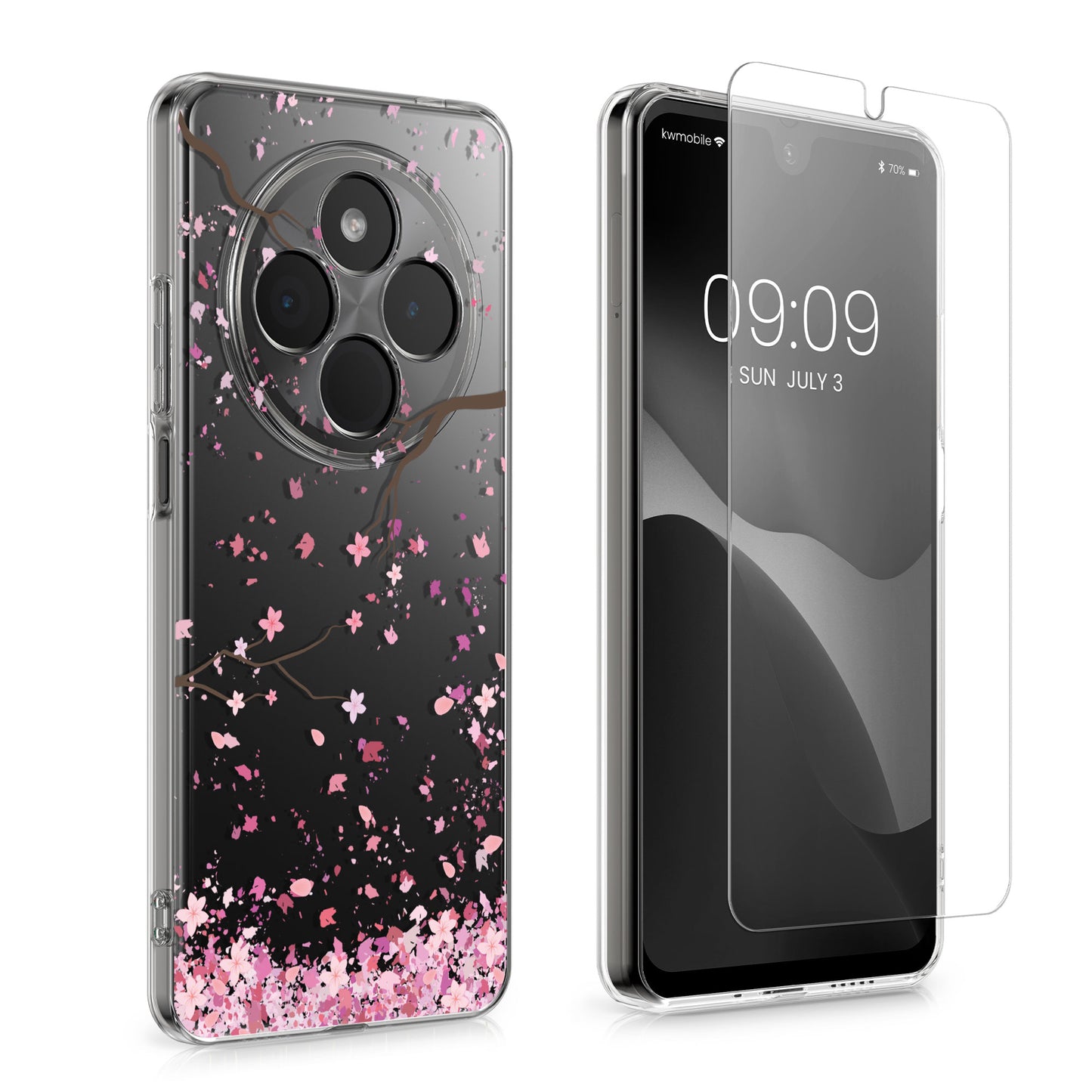 Xiaomi Redmi 14C / Poco C75 Clear Phone Case with Glass Screen Protector Wildflowers