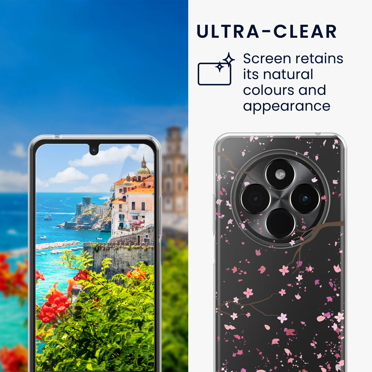 Xiaomi Redmi 14C / Poco C75 Clear Phone Case with Glass Screen Protector Wildflowers