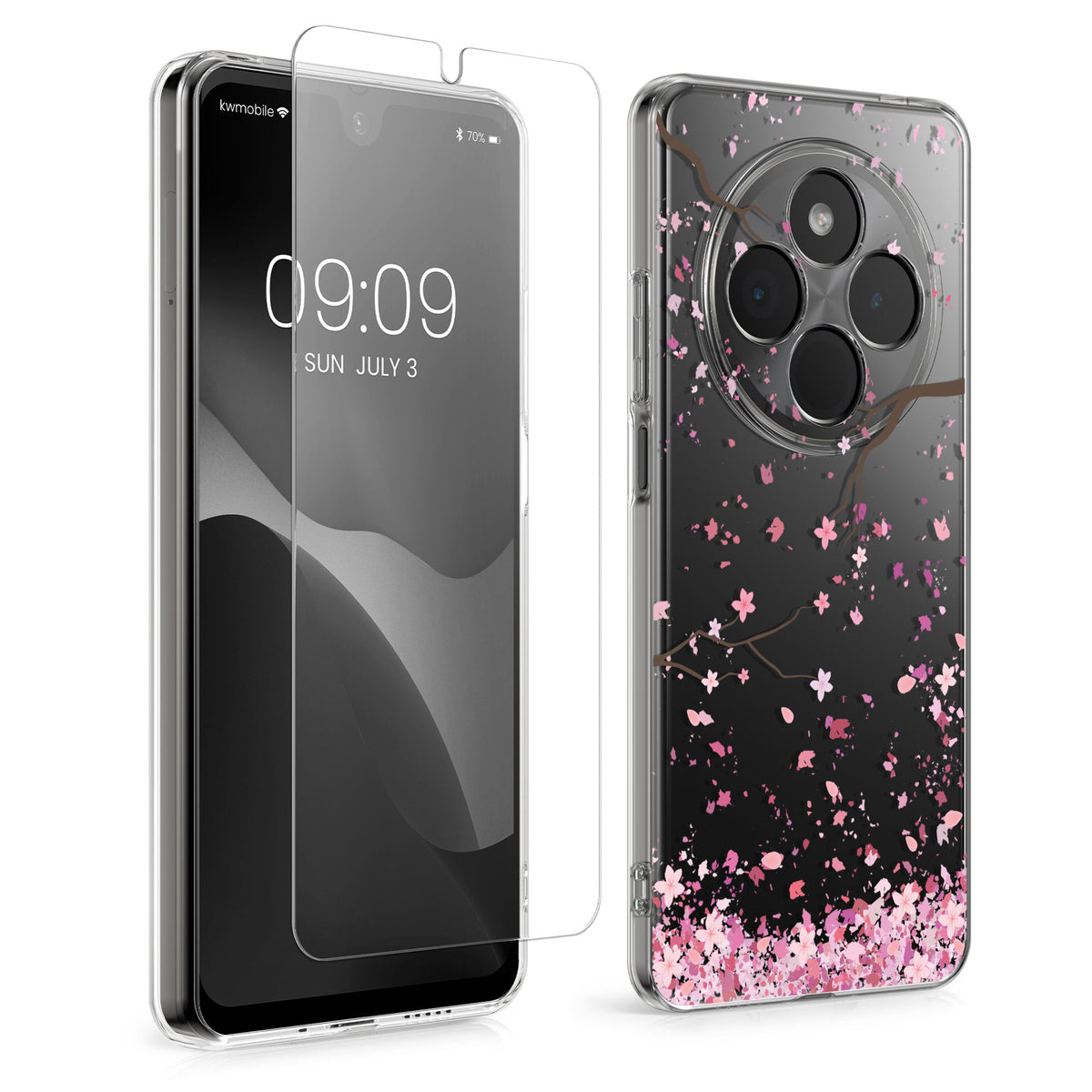 Xiaomi Redmi 14C / Poco C75 Clear Phone Case with Glass Screen Protector Wildflowers