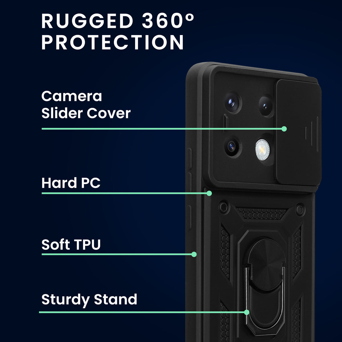 Xiaomi Redmi Note 13 Pro 5G / Poco X6 5G Phone Case with Ring Holder and Camera Cover + 2x Screen Protector