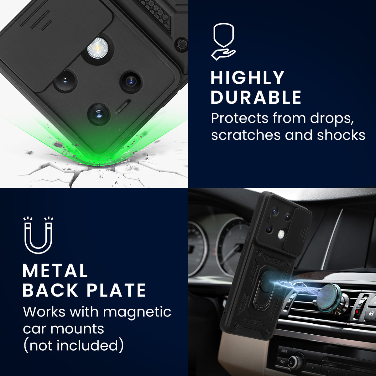 Xiaomi Redmi Note 13 Pro 5G / Poco X6 5G Phone Case with Ring Holder and Camera Cover + 2x Screen Protector