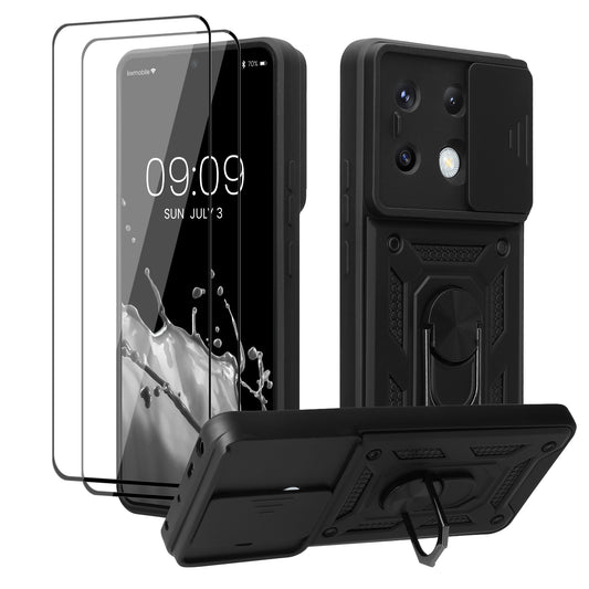 kwmobile Case for Xiaomi Redmi Note 13 Pro 5G / Poco X6 5G – Phone Cover with 2 Screen Protectors – Camera Cover and Ring Holder – Robust Cover