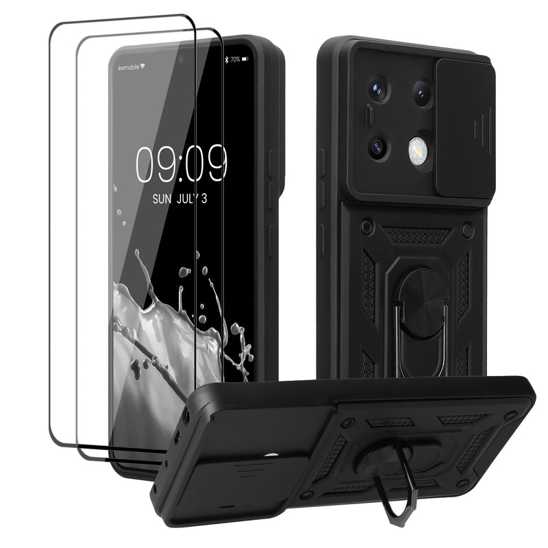 Xiaomi Redmi Note 13 Pro 5G / Poco X6 5G Phone Case with Ring Holder and Camera Cover + 2x Screen Protector