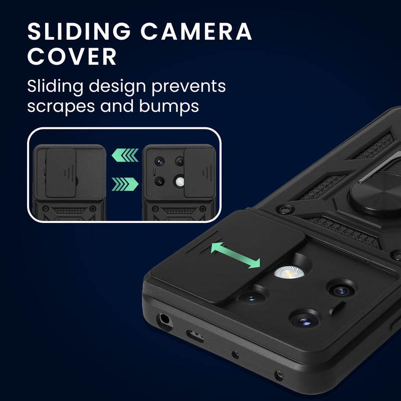 Xiaomi Redmi Note 13 Pro 5G / Poco X6 5G Phone Case with Ring Holder and Camera Cover + 2x Screen Protector